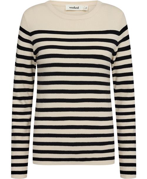 Se Soaked in Luxury Slpina Striped Tee LS Kvinde White With Black Stripe Sweaters Regular Fit Str L - hos Magasin ved Magasin