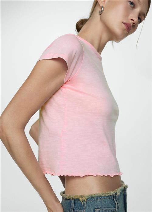 MANGO Shortsleeved Cotton T-shirt Kvinde Lt-pastel Pink Kortærmede T-shirts Str L - hos Magasin