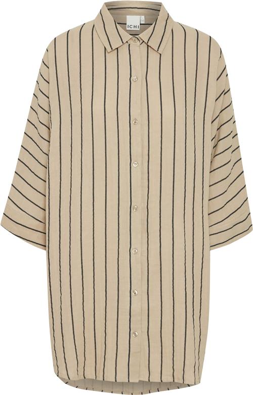 ICHI Iafoxa Striped Beach SH Kvinde Doeskin/black Stripe Langærmede Skjorter Str S - hos Magasin