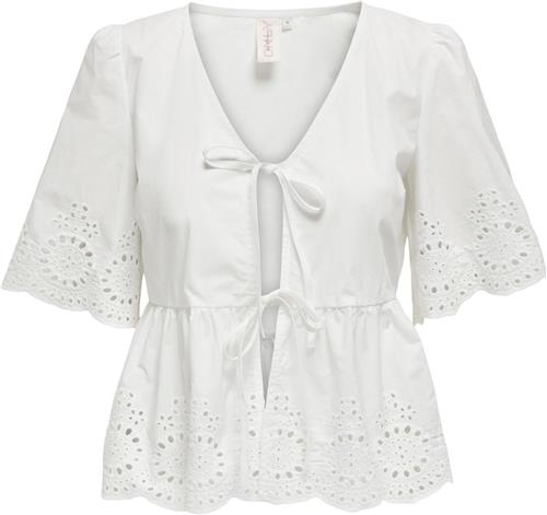 Se ONLY Onlmilia SS Vneck BOW EMB TOP WVN Kvinde Bright White Toppe Str S - hos Magasin ved Magasin