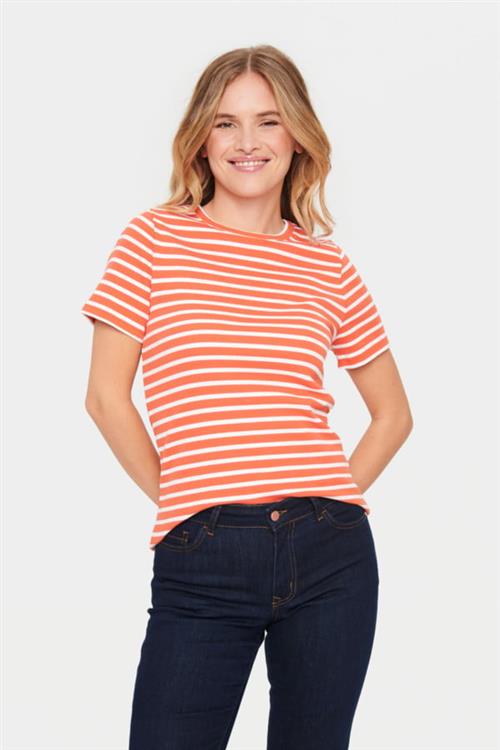 Saint Tropez Astersz SS Stripe Tshirt Kvinde Tigerlily Kortærmede T-shirts Regular Fit Str M - hos Magasin