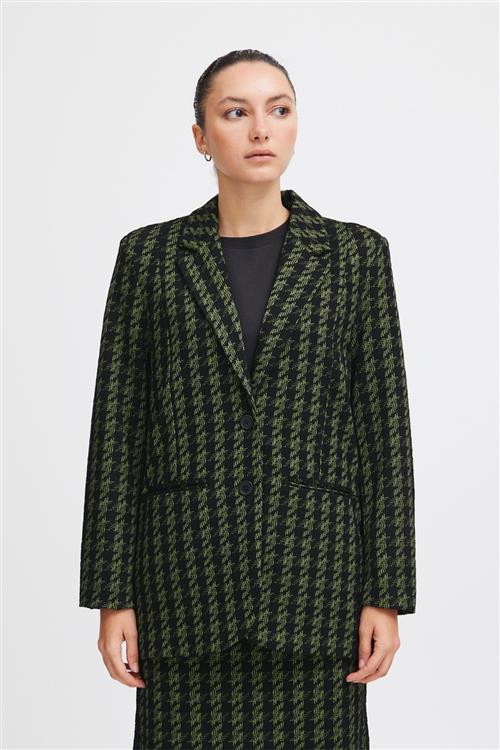 ICHI Ihkate Houndstooth Oversize BL Kvinde Parrot Green Houndstooth Blazere Str M - hos Magasin