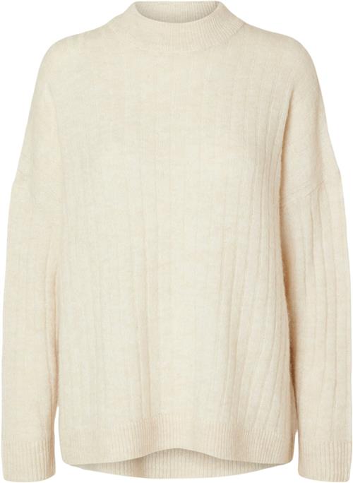 Selected Femme Slfmaline LS Knit High Neck Noos Kvinde Birch/melange Sweaters Str S - hos Magasin