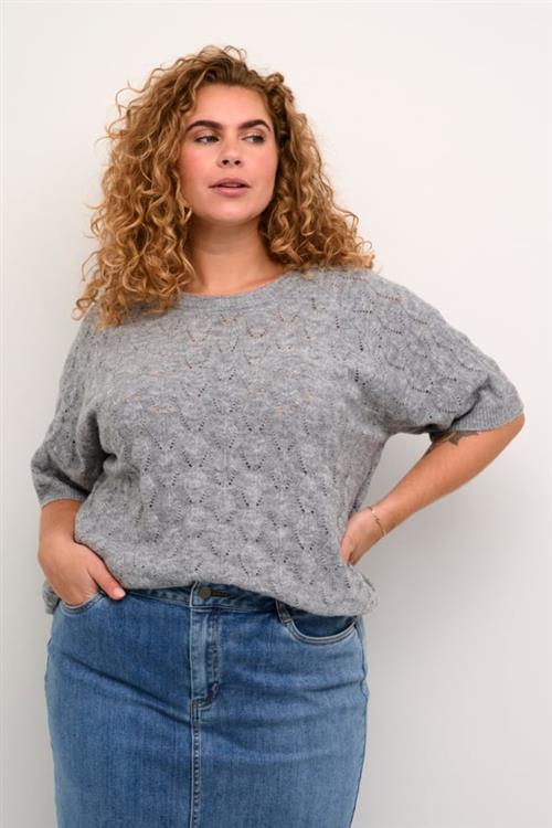 Kaffe Curve Kcnalene Knit Pullover Kvinde Grey Melange Sweaters Str L - hos Magasin