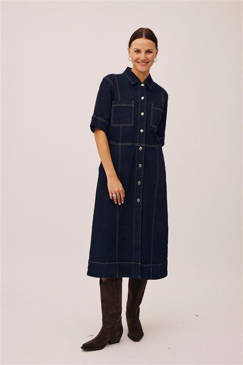 Magasin du Nord Collection Magasin Esther 1G Kvinde Dark Blue Denim Midi Kjoler Str S Bomuld