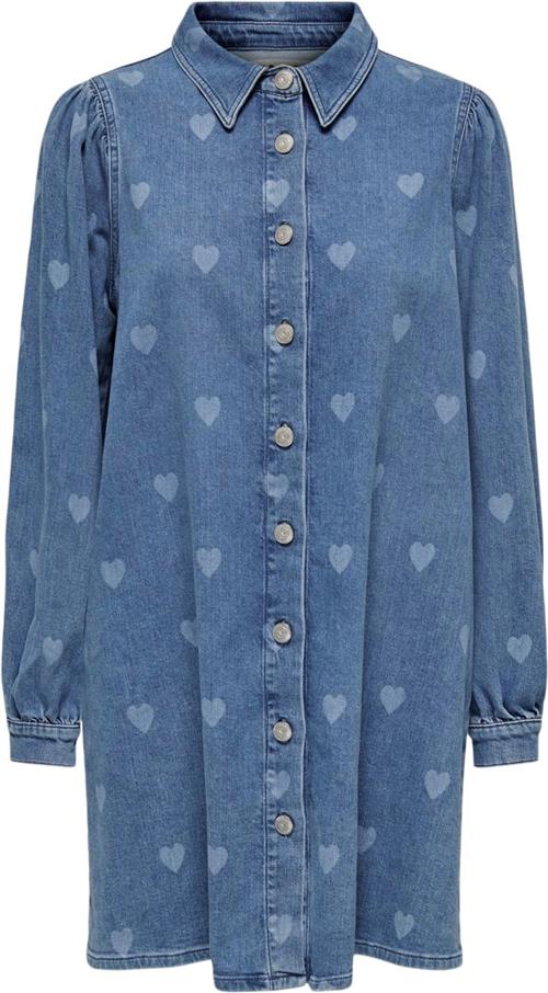 ONLY Onlalma L/S Heart Dress DNM CRO Kvinde Medium Blue Denim/heart Korte Kjoler Regular Fit Str S - Denim hos Magasin