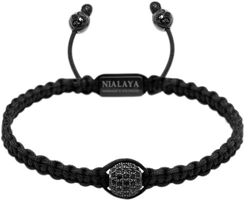 Se Nialaya Men's Black String Bracelet With Black CZ Bead XL - Armbånd Stål hos Magasin ved Magasin