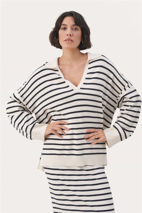 Part Two Natarapw PU Kvinde Dark Navy Stripe Sweaters Relaxed Fit Str L - hos Magasin