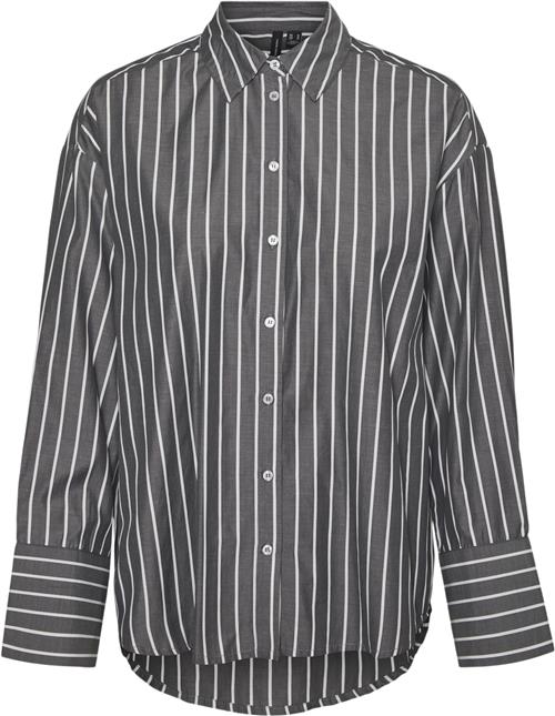 Vero Moda Vmfanni LS Wide Loose Shirt WVN GA Kvinde Asphalt/snow White Stripes Skjorter Loose Fit Str S - hos Magasin