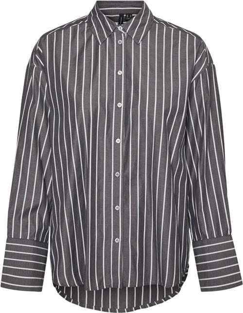 Vero Moda Vmfanni LS Wide Loose Shirt WVN GA Kvinde Asphalt/snow White Stripes Skjorter Loose Fit Str M - hos Magasin