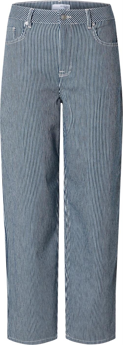 Selected Femme Slfbellamyra HW Stripe Barrel Jean Kvinde Blå Straight Jeans Tapered Fit Str "31/""32" - hos Magasin