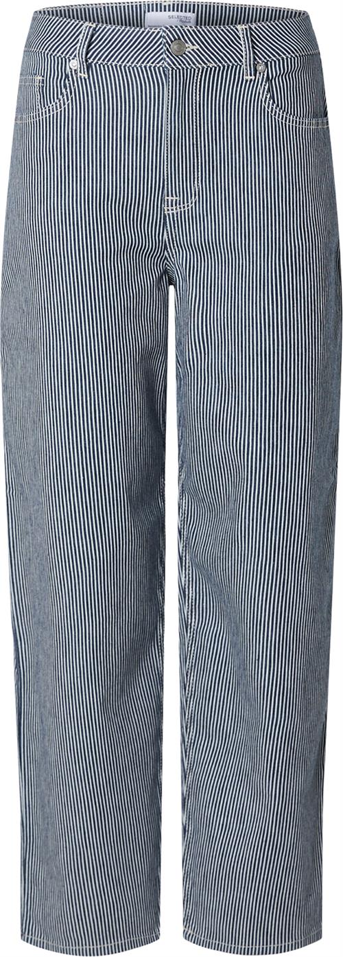 Selected Femme Slfbellamyra HW Stripe Barrel Jean Kvinde Blå Straight Jeans Tapered Fit Str "27/""32" - hos Magasin