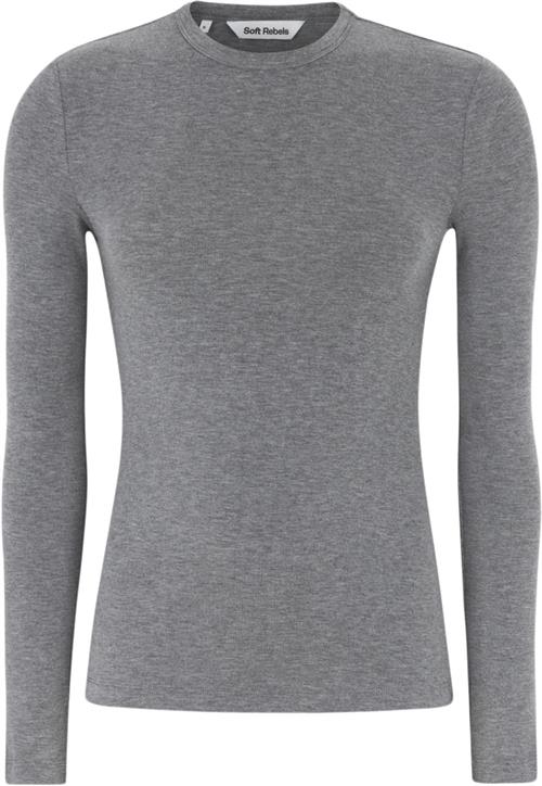 Soft Rebels Srroman Oneck Kvinde Medium Grey Melange Langærmede Bluser Str XS - hos Magasin