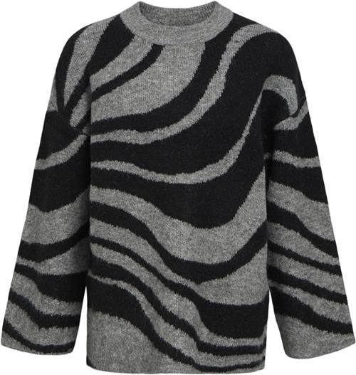 Object Objdiana LO L/S Knit Pullover Noos Kvinde Medium Grey Melange/zebra Black Toppe Str M/L - hos Magasin