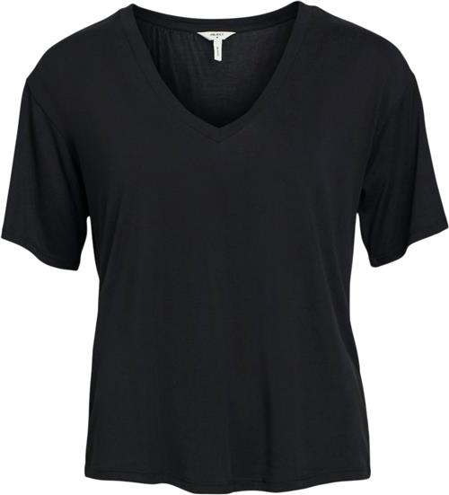 Object Objannie RE S/S Vneck TOP Noos Kvinde Black Kortærmede T-shirts Str M - hos Magasin