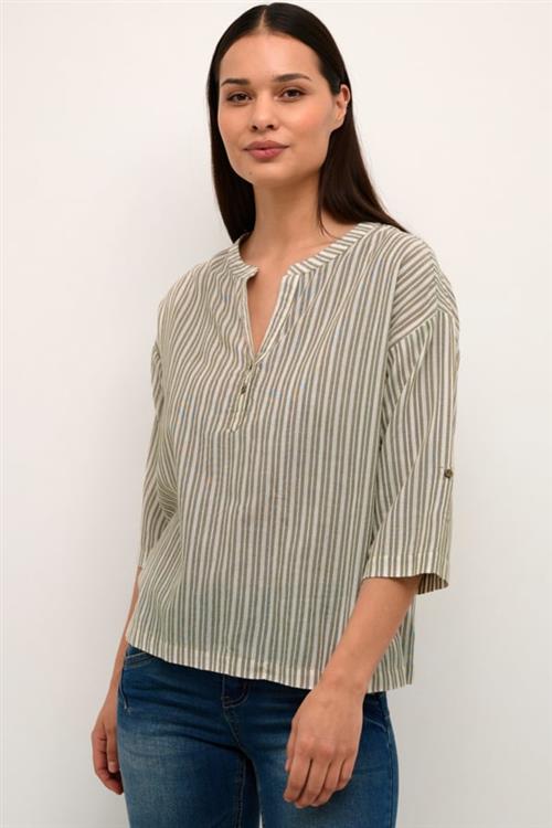 Cream Cranja Blouse Kvinde Burnt Olive Stripe Langærmede Bluser Str 42 - hos Magasin