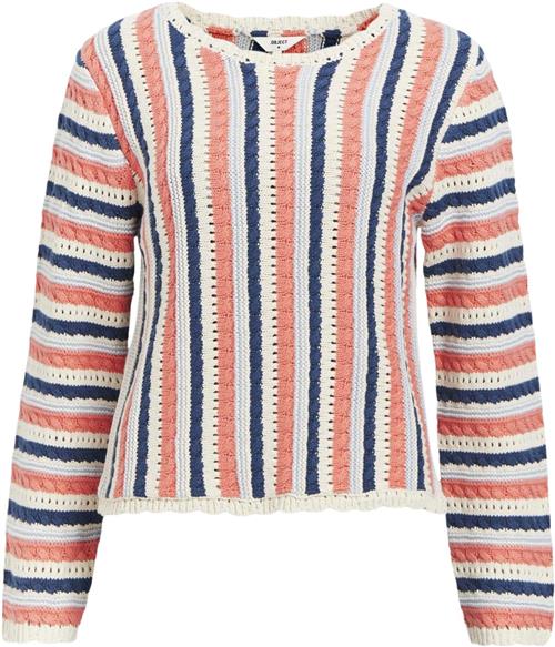 Object Objjelani L/S Knit Pullover 131 Kvinde Georgia Peach/multi Color Langærmede T-shirts Str S - hos Magasin