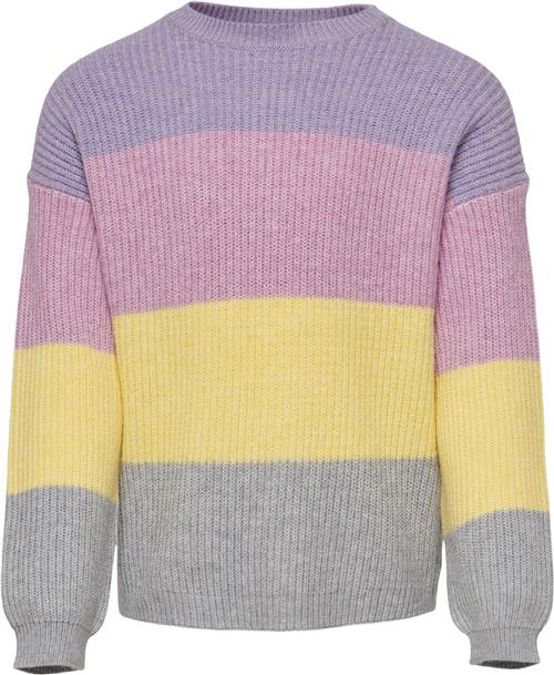 Se ONLY Kogsandy L/S Stripe Pullover KNT NO Kvinde Viola/strawberry Moon/pineapple Sli Sweaters Str 122/128 - hos Magasin ved Magasin