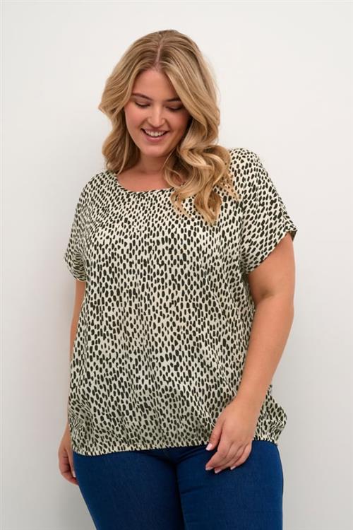 Kaffe Curve Kcjenny Top Kvinde Turtledove/black Graphic Dot Toppe Str 44 - hos Magasin