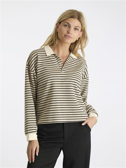 Se Neo Noir Sara Stripe Polo Blouse Kvinde Sand Langærmede Bluser Str 40 - hos Magasin ved Magasin