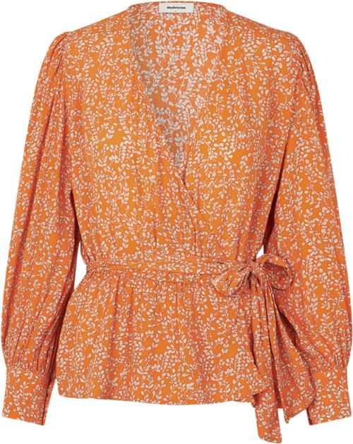 Modström Corinnamd Print top Kvinde Vibrant Orange Flower Leaf Langærmede Bluser Str XL - Viskose hos Magasin