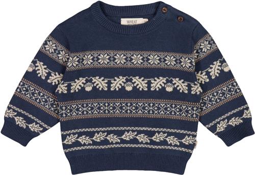 Wheat Jacquard Pullover Julius Str 80/12m - Sea Storm Strik Bomuld hos Magasin