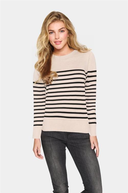 Saint Tropez Milasz LS Striped Pullover Kvinde Gray Morn Mila Stripe Sweaters Regular Fit Str S - hos Magasin