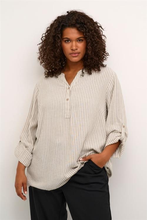 Se Kaffe Curve Kcmille Blouse Kvinde Chinchilla/chalk Stripe Langærmede Bluser Str 48 - hos Magasin ved Magasin