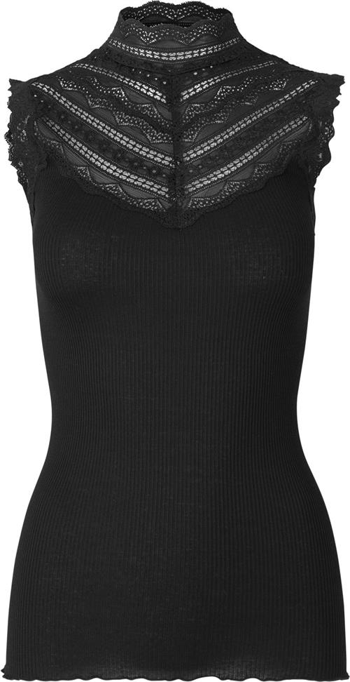 Rosemunde Silk top w/ Lace Kvinde Sort Toppe Str XL - hos Magasin