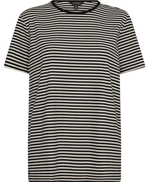 Lauren Ralph Lauren Striped Stretch Cotton Crewneck Tee Kvinde Black/mascarpone Cream Kortærmede T-shirts Str 3X - Bomuld hos Magasin