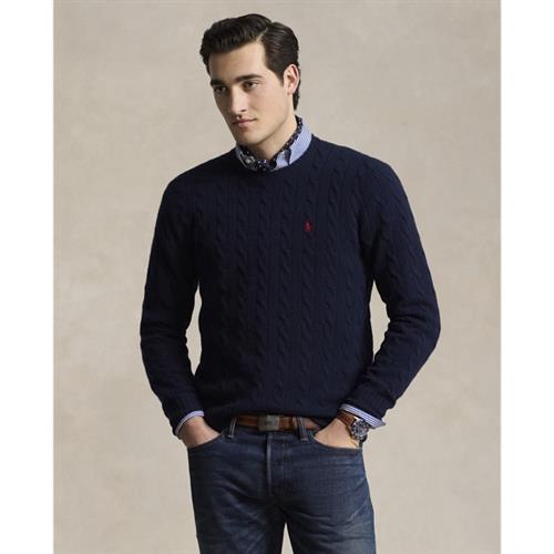 Polo Ralph Lauren Cableknit Wool-cashmere Sweater Mand Blå Sweaters Str S Cashmere - hos Magasin