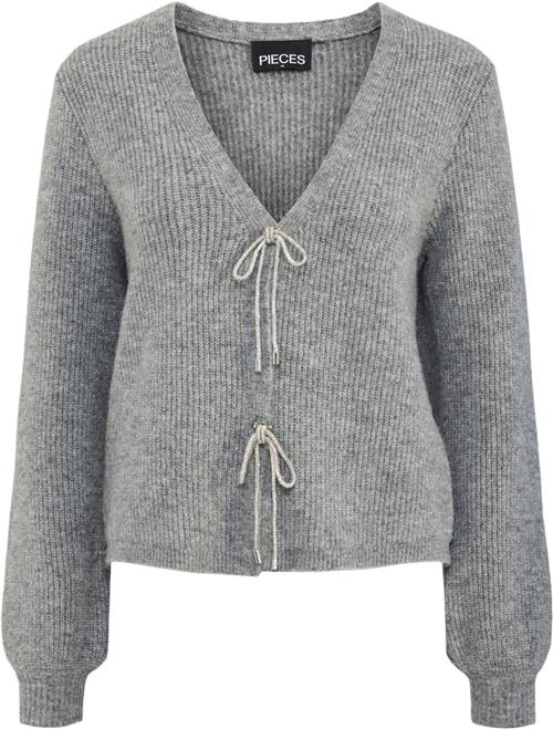 Pieces Pcanna Glitter BOW Vneck Cardigan Kvinde Medium Grey Melange/silver Glitter Cardigans Str XS - hos Magasin