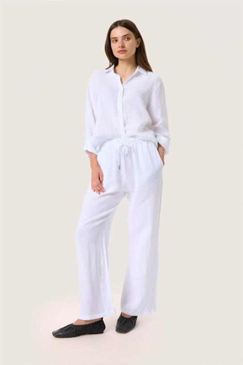 Soaked in Luxury Slauran Pants 100 Linen Kvinde Whisper White Bukser Med Lige Ben Relaxed Fit Str S/M - hos Magasin