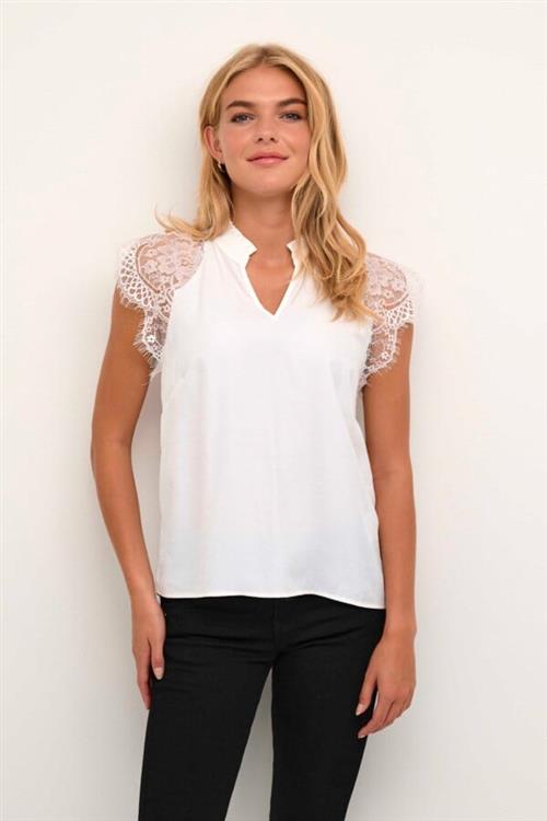 Cream Crnola Lace Blouse Kvinde Snow White Kortærmede Bluser Str 40 - hos Magasin