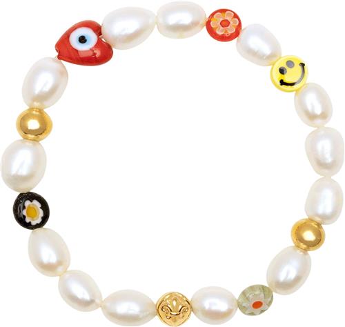 Nialaya Men's Smiley Face Pearl Bracelet L - Armbånd hos Magasin