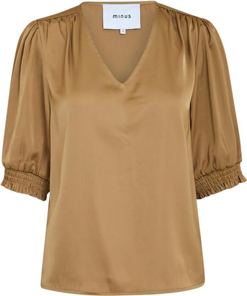 Minus Selva Vneck Puff Half Sleeve Blouse Kvinde Ermine Brown Kortærmede Bluser Str 42 - hos Magasin