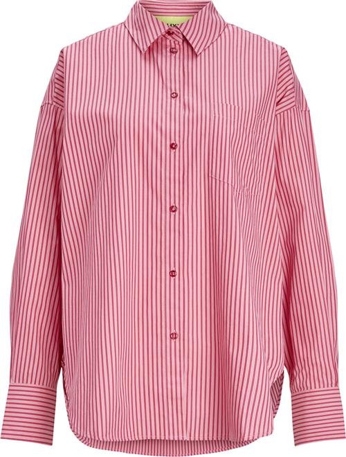 JJXX Jxjamie LS Relaxed Poplin Shirt NOO Kvinde Cerise/stripe Langærmede Skjorter Relaxed Fit Str XS - hos Magasin