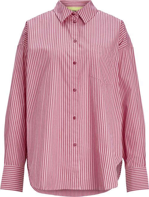 JJXX Jxjamie LS Relaxed Poplin Shirt NOO Kvinde Cerise/stripe Langærmede Skjorter Relaxed Fit Str L - hos Magasin