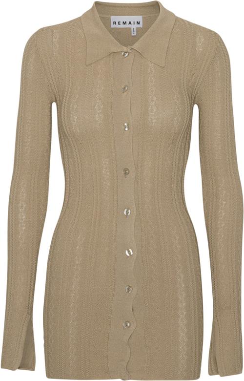 Se REMAIN Knit Fitted Cardigan Kvinde Incense Beige Cardigans Str 42 - hos Magasin ved Magasin