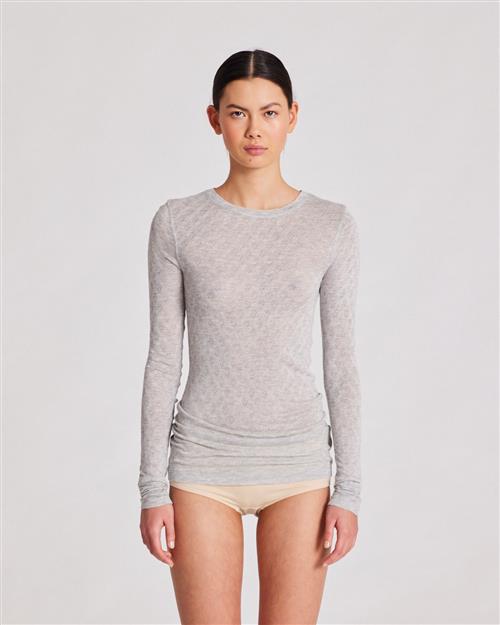 Gai&Lisva Fermi L/S Silk Top Kvinde Light Grey Melange Langærmede T-shirts Str L - Silke hos Magasin