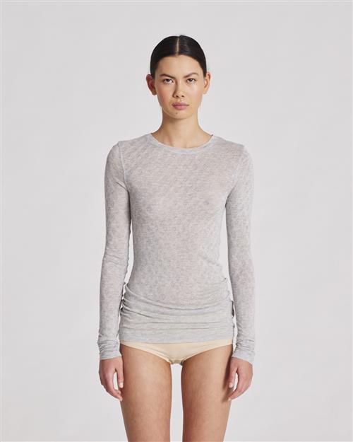 Gai&Lisva Fermi L/S Silk Top Kvinde Light Grey Melange Langærmede T-shirts Str XL - Silke hos Magasin