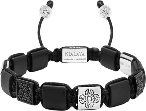 Se Nialaya The CZ Flatbead Collection Black Onyx and Dorje Beads in Stainless S L - Armbånd Stål hos Magasin ved Magasin