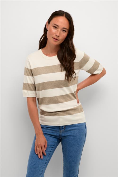 Kaffe Kamala Striped Knit Kvinde Chinchilla M/turtle.Boldstripe Kortærmede T-shirts Str S - hos Magasin