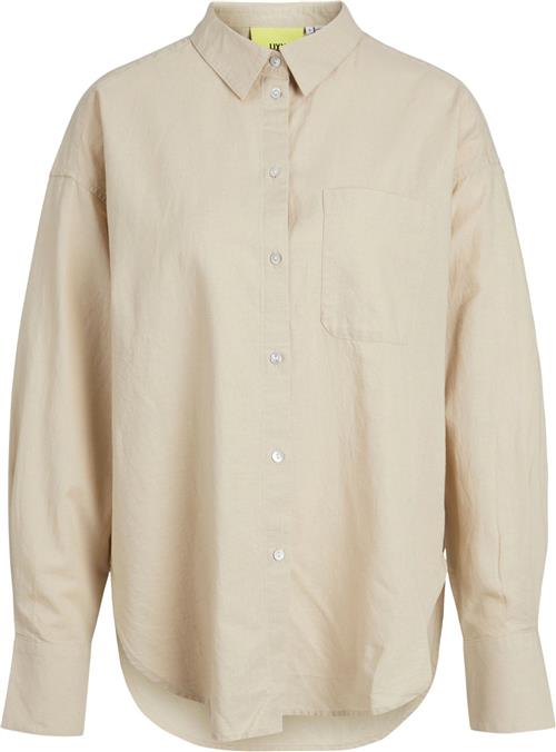 JJXX Jxjamie LS RLX Linen Blend Shirt WV Kvinde Cement Langærmede Skjorter Relaxed Fit Str XL - hos Magasin