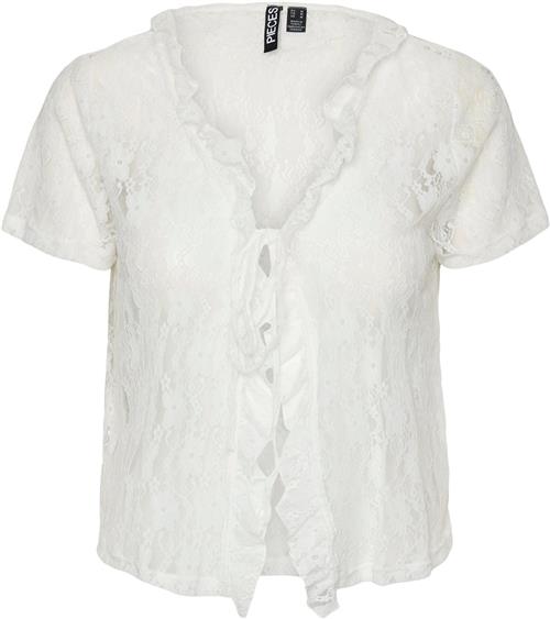 Pieces Pcwillie SS Vneck TIE Lace TOP D2D Kvinde Hvid Toppe Regular Fit Str XS - hos Magasin