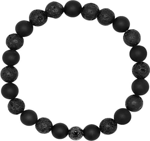 Nialaya Men's Wristband With Lava Stone, Matte Onyx and Black Logo B M - Armbånd Stål hos Magasin