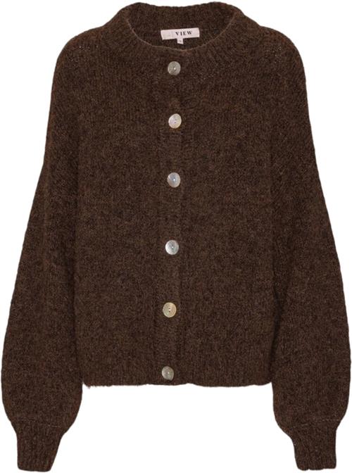 A-VIEW Patrisia Solid Knit Cardigan Kvinde Dark Brown Cardigans Str S - hos Magasin