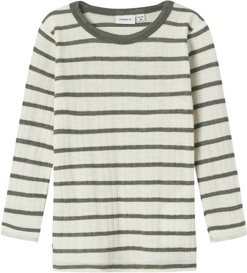 Name It Nmmwang Wool Needle LS TOP Noos Str 98 - Snow White/mulled Basil Langærmede T-shirts hos Magasin