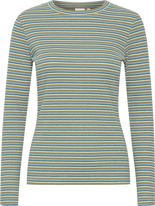 Se ICHI Ihluiva LS2 Kvinde Quetzal Green Multi Stripe Langærmede T-shirts Str L - hos Magasin ved Magasin