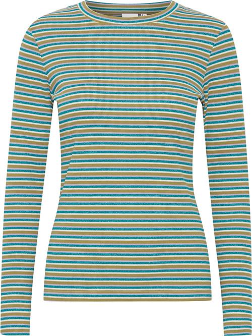 ICHI Ihluiva LS2 Kvinde Quetzal Green Multi Stripe Langærmede T-shirts Str XL - hos Magasin